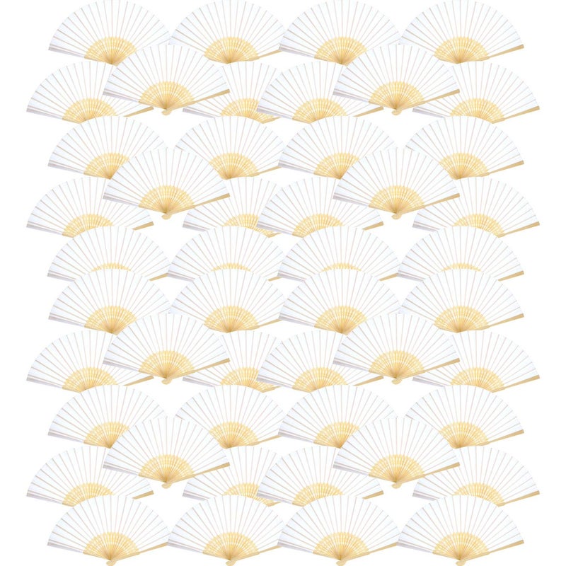 Bememo 48 Pack 8.3 Inch Chinese Paper Foldable Hand Fan for Women, Paper Silk Bamboo Handheld Decorative for Wedding Bridal Shower Festival Dance Decoration Party Favors DIY (White) - Image 1